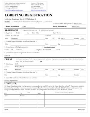 Fillable Online Lobbying Registration Fax Email Print Pdffiller