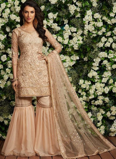 Blush Nude Embroidered Gharara Suit Pakistani Couture Pakistani Bridal