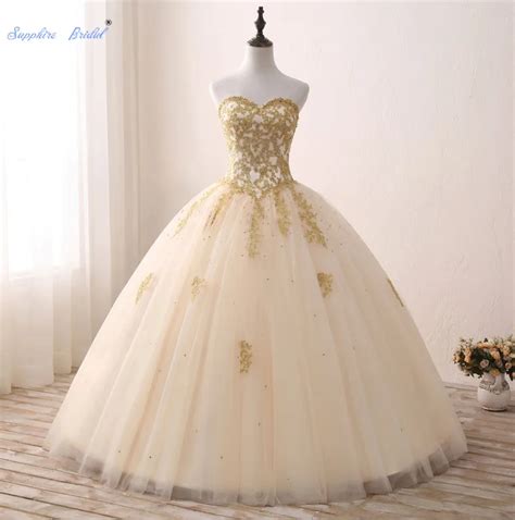 Sapphire Bridal 2019 Sweetheart Sparkly Beading Ball Gown Vestidos De 15 Anos Champagne