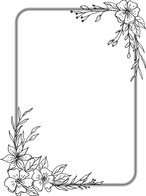 Simple Floral Border With Hand Drawn Leaves And Flowers 21437036 PNG