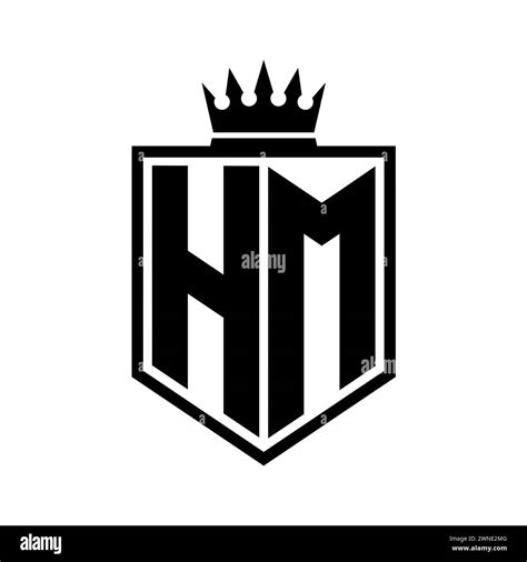 HM Letter Logo monogram bold shield geometric shape with crown outline ...