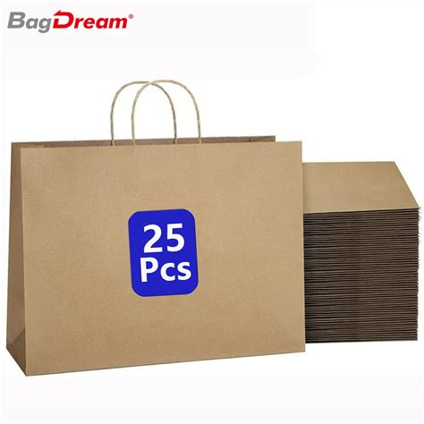 Bagdream 25 Pack Brown Paper Bags With Handles 16x6x12 Inches Large Paper T Bags Kraft Paper