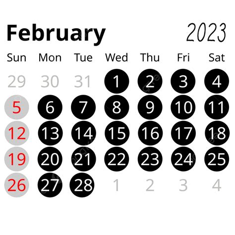 Círculo Febrero 2023 Calendario Calendario Minimalista Negro Simple PNG