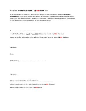 Fillable Online Consent Withdrawal Form EpiNet First Trial Fax Email