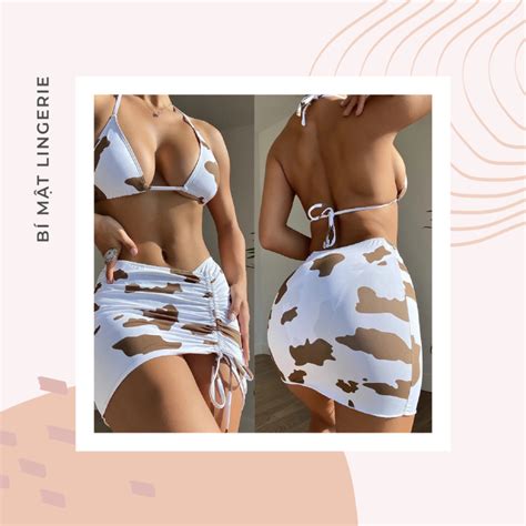 Set Bikini mảnh bò sữa nâu kem buộc dây đồ bơi sexy Lazada vn