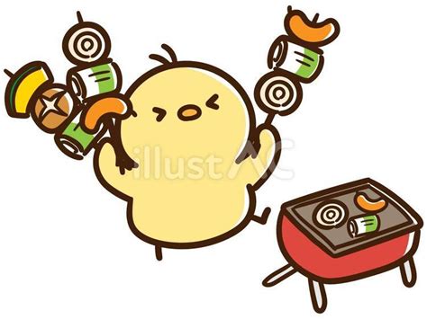 屋外でバーベキューを楽しむかわいいひよこイラスト - No: 23273161｜無料イラスト・フリー素材なら「イラストAC」