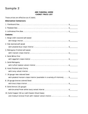 casket price list Doc Template | pdfFiller