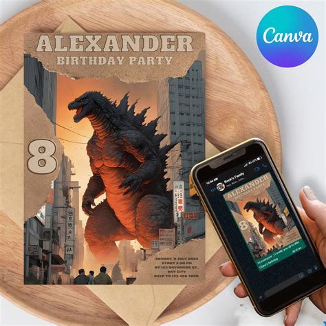 Editable Godzilla Vs King Kong Birthday Party Invitation Template