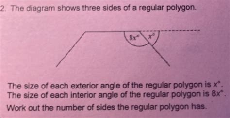 Solved The Diagram Shows Three Sides Of A Regular Polygon The Size Of Each Exterior Angle Of