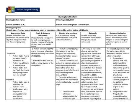 Individual Nursing Care Plan 3 Nursing Care Plan Form Nursing Student