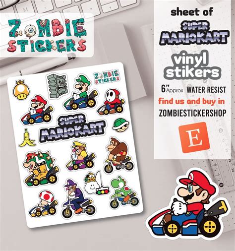 Super Mario Kart Vinyl Sticker Mario Kart Vinyl Stickers Pack Super Mario Kart Die Cut Sticker