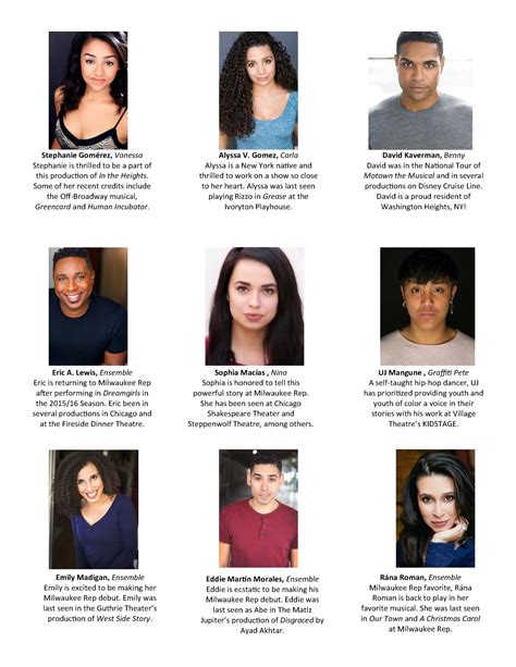 Milwaukee Rep on Tumblr — Meet the Cast of “In the Heights”