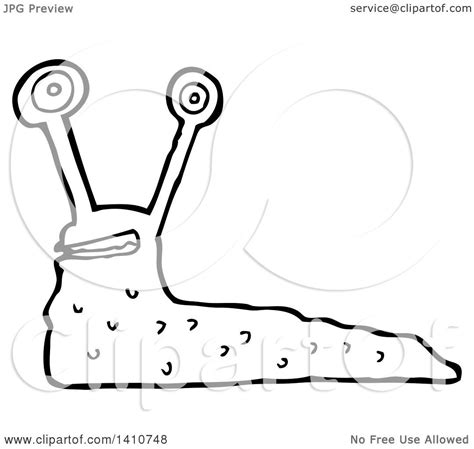 Clipart of a Cartoon Black and White Lineart Slug - Royalty Free Vector ...