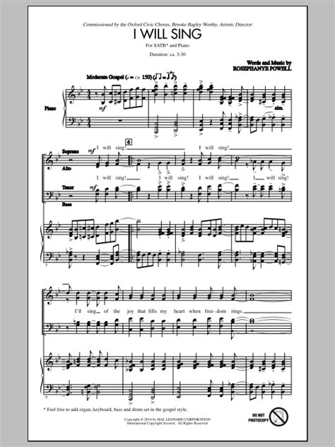 I Will Sing | Sheet Music Direct