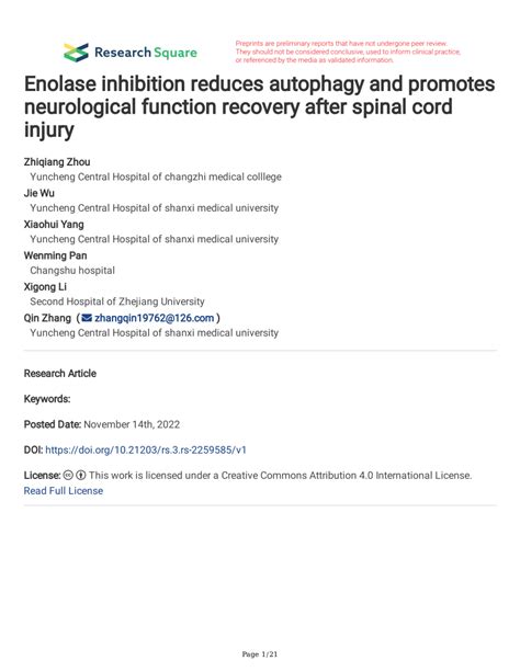 Pdf Enolase Inhibition Reduces Autophagy And Promotes Neurological