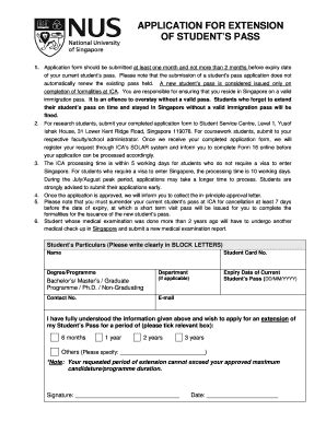 Fillable Online Fas Nus Edu Application For Extension Of Students Pass