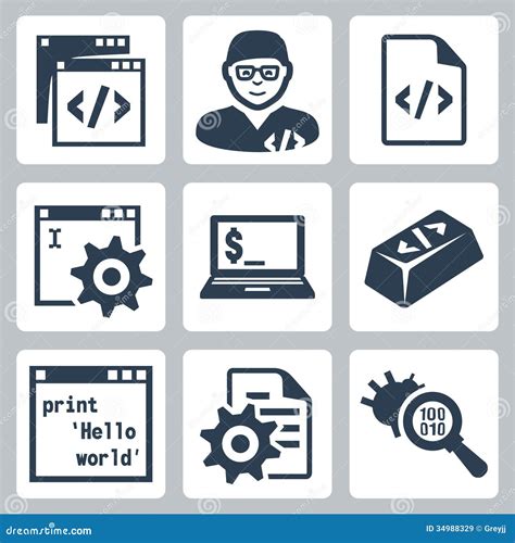 Vector Programming and Software Development Icons Set Stock Vector - Illustration of debugging ...