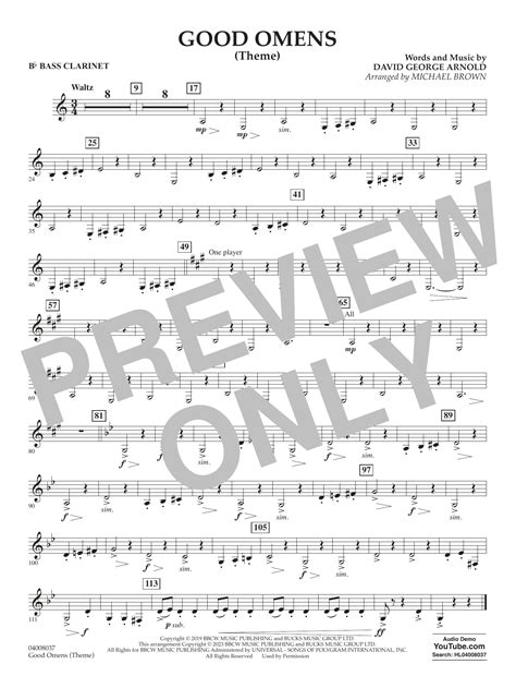 Good Omens Theme Arr Michael Brown Bb Bass Clarinet By David