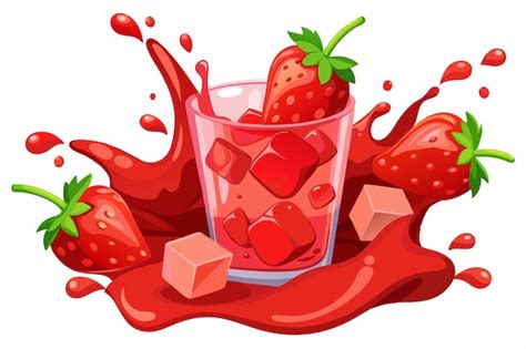 Jugo De Fresa Dulce Splash Obra De Arte Sobre Fondo Blanco Vector