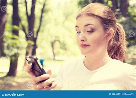 Upset Skeptical Unhappy Serious Woman Talking Texting On Phone Stock