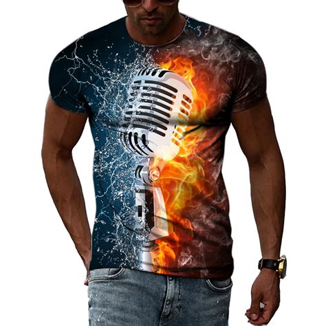 Summer Fashion Microphone Graphic T Shirts Trendly Men Casual