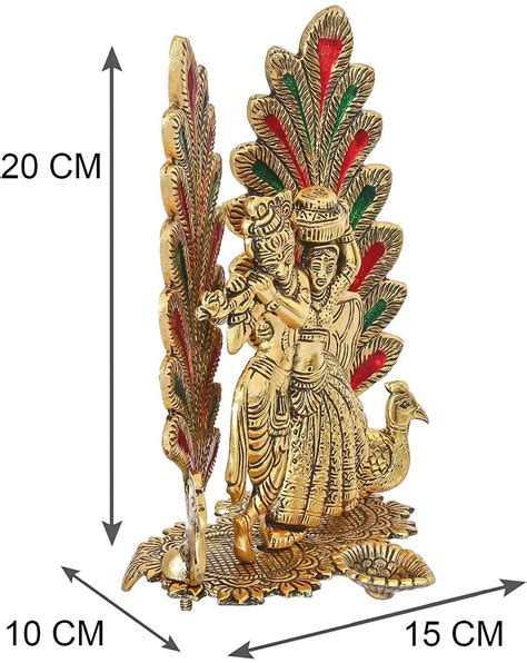 Collectible India Peacock Design Radha Krishna Idol Showpiece With Diya