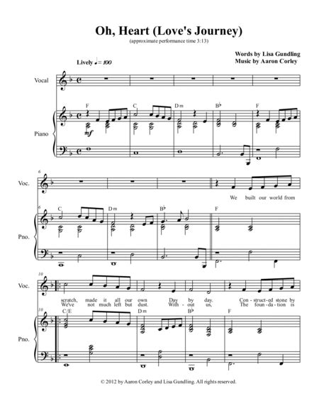 Oh Heart Love S Journey Sheet Music Aaron Corley Lyrics By Lisa