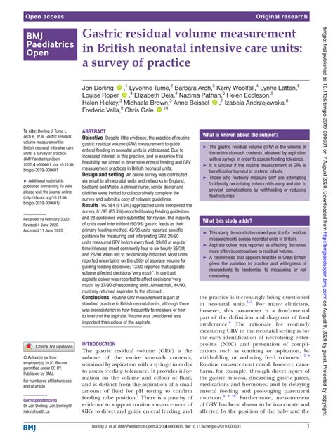 (PDF) Gastric residual volume measurement in British neonatal intensive care units: A survey of ...