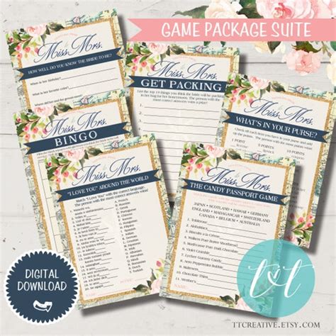 Travel Bridal Shower Games Package Traveling From Miss To Etsy