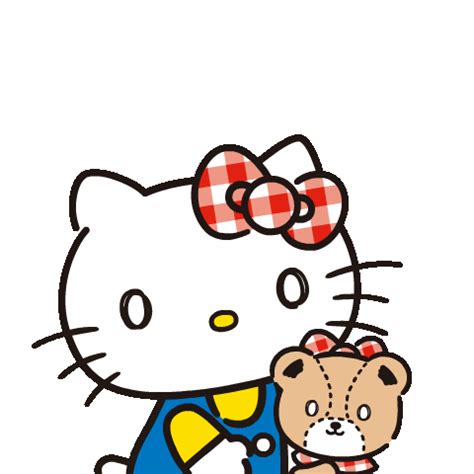 an image of hello kitty holding a teddy bear