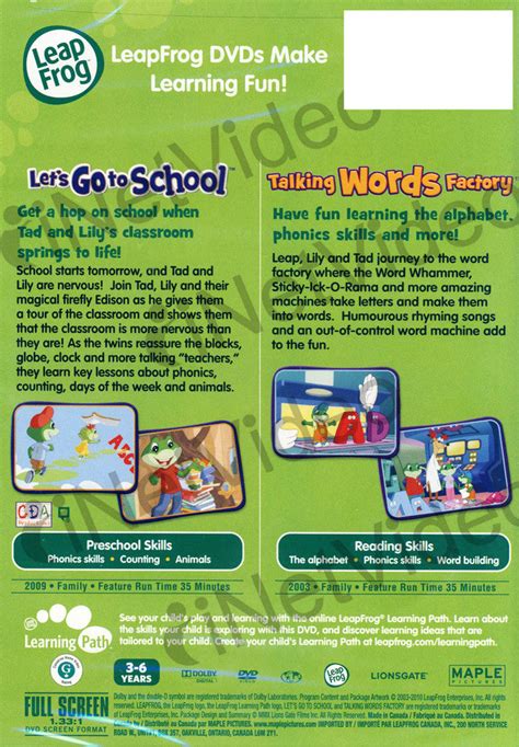 Leap Frog Lets Go To School Talking Words Factory On Dvd Movie