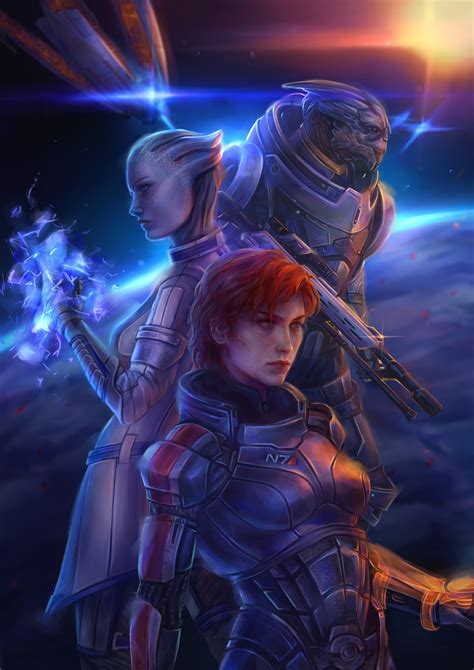 Femshep Garrus Liara T Soni Commander Shepard ME персонажи