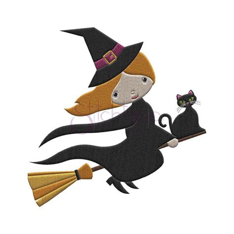 Halloween Witch On A Broom Embroidery Design Stitchtopia Embroidery Designs Embroidery