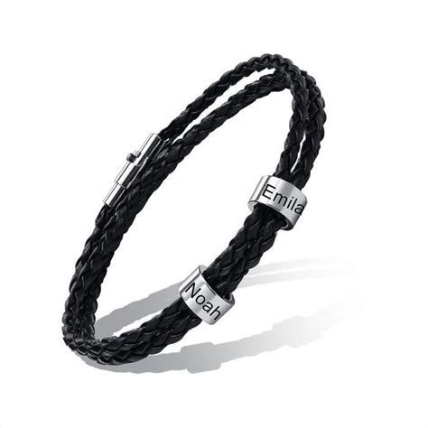 Personnalisé Homme Bracelets Cuir Enfants Famille Amis Prenoms Gravure