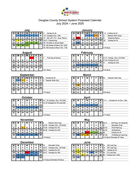 Douglas County Schools Calendar 2024-2025 in PDF