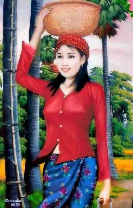 Khmer Girl ภาพวาด ทะเลสาป ศิลปะ