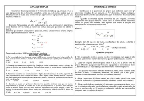 Arranjos E Combinações Simples - Arranjos e Combinações Simples | PDF | Números | Matemática