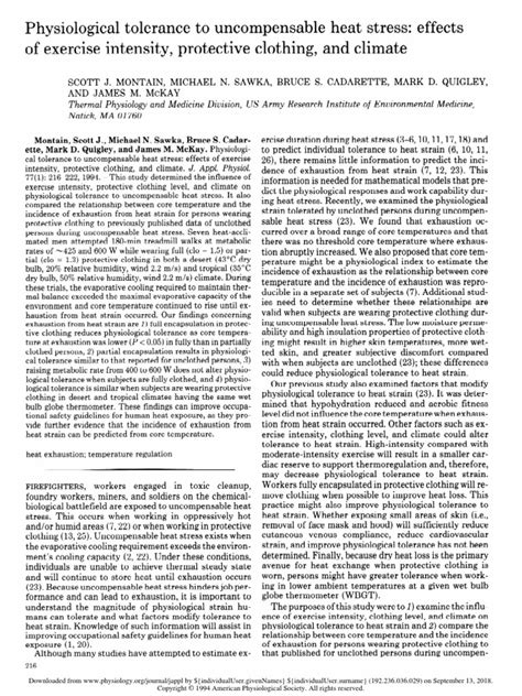 Physiological Tolerance To Uncompensable Heat Stress Effects Of