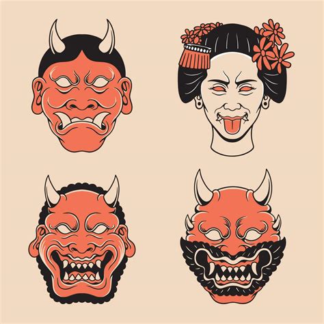 Japanese Demon Mask Vector Art 20645578 Vector Art At Vecteezy