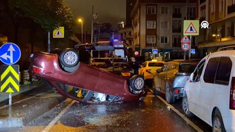 Şişli de park halindeki 3 araca çarpıp devrilen otomobilin sürücüsü