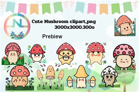 Cute Mushroom Clipart Png Graphic by None Stop Creation · Creative Fabrica