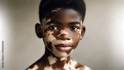 An African boy with Vitiligo, close up portrait. Vitiligo is a chronic ...