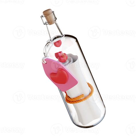 3D illustration love letter in a bottle 16329628 PNG