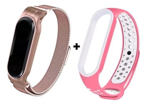 Pulseira Metal A O Inox Silicone Para Xiaomi Mi Band Cor Rose