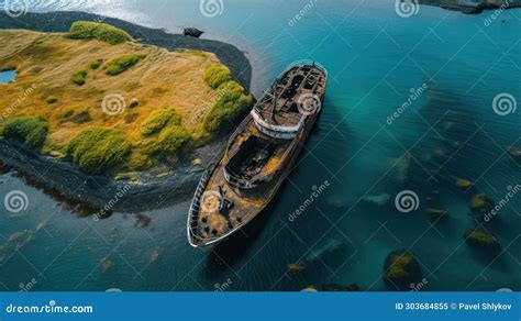 Shipwreck The Ship Ran Aground Top View The Ship Crashed On The