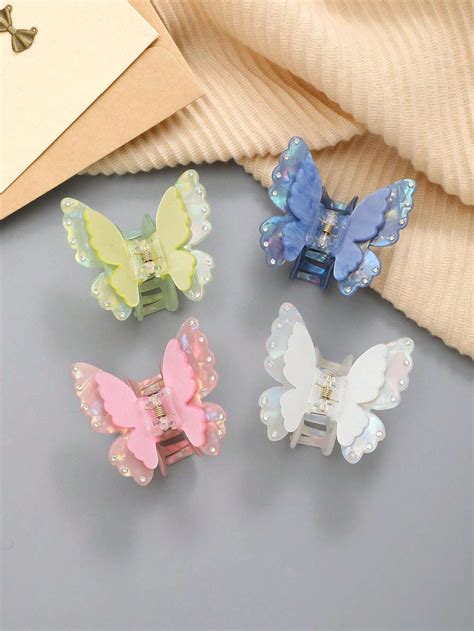 Pc Colorful Acetic Acid Double Layered Butterfly Hair Claw Clip With