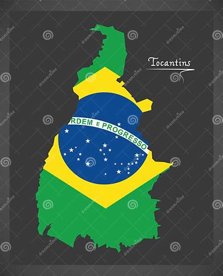 Mapa De Tocantins Com Ilustração Brasileira Da Bandeira Nacional