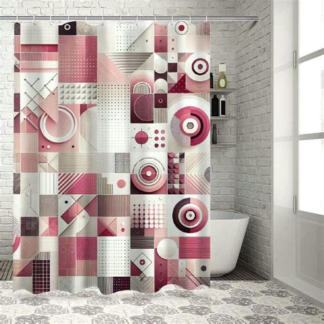 Lzatpd Pink Shower Curtain Mid Century Modern Themed Geometric Huddle