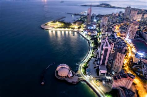 Premium Photo Aerial Photography Of Night Scenery Of Qingdao Bay Area