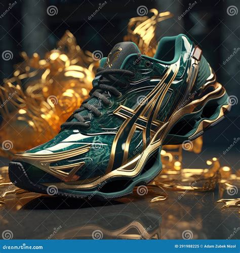 A Green and Gold Tennis Shoe Stock Illustration - Illustration of ...